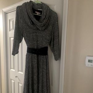 Grey dress with attached scarf and belt. Worn maybe twice.